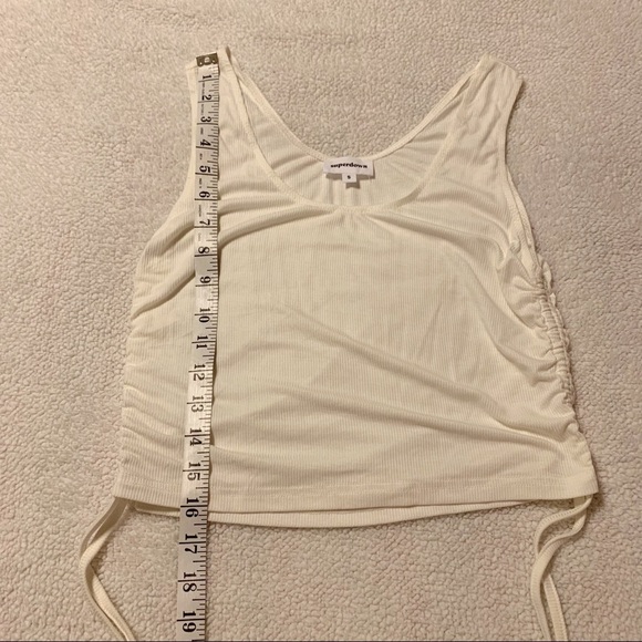 Superdown Revolve “Gwen” White Ribbed Crop Tank Top Side Ruching - Picture 9 of 13